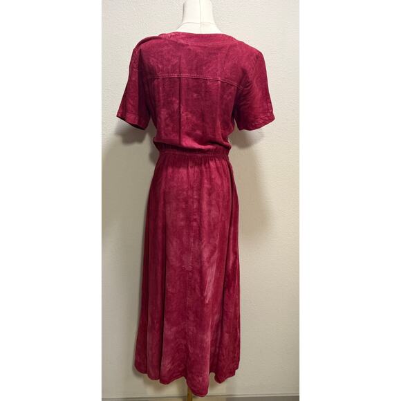 Vintage Carol Anderson Magenta Pink Tie Dye Button Front Midi Dress Medium Retro - Picture 2 of 8
